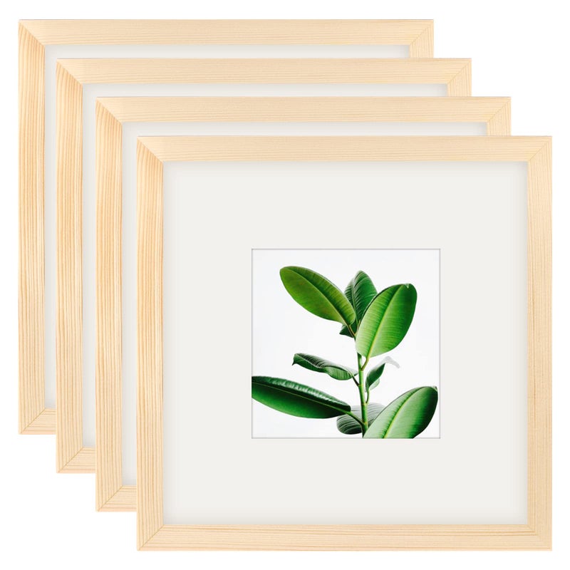 WUTL 8x8 Grain Picture Frames Square Nature Solid Wood 4 Pack for Wall Mounting and Tabletop Display - Image 1